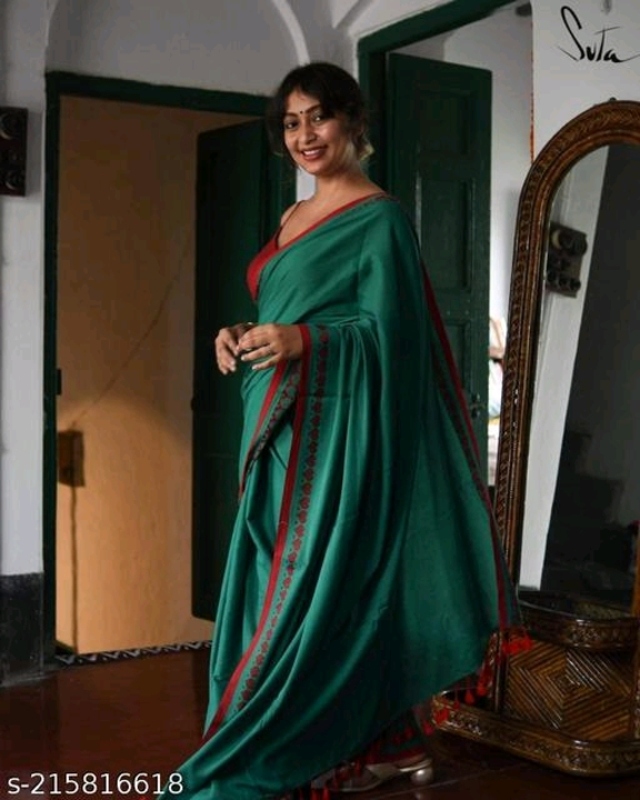 Traditional Plain Handloom Pure Cotton Saree With Border For Women(Green)|Ethnic Wear|Traditional Sa uploaded by Shubhajit on 8/10/2023