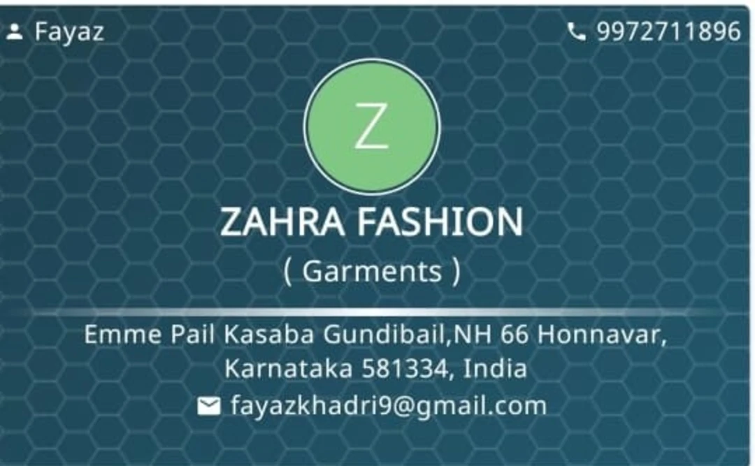 Visiting card store images of Zahra fashion