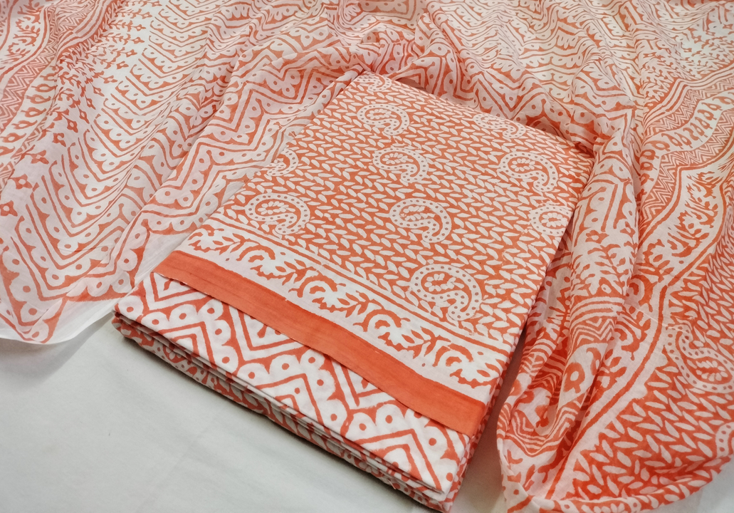 Hand block dress material with cotton dupatta  uploaded by Minerva Creation on 8/10/2023
