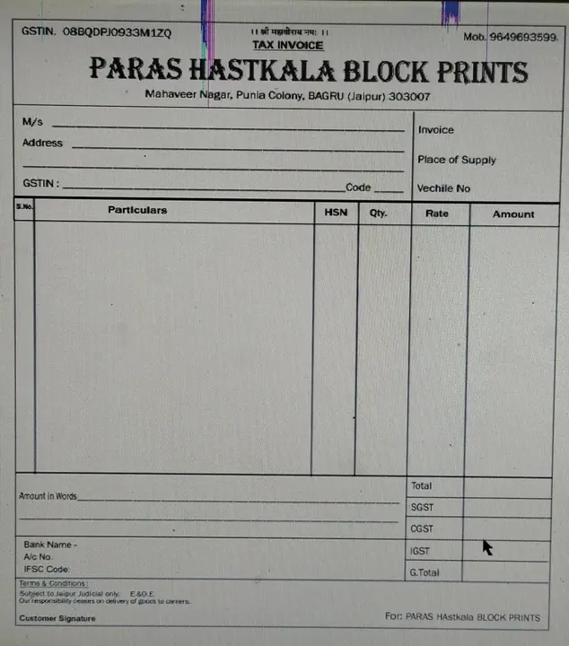 Visiting card store images of Paras hastkala block prints 