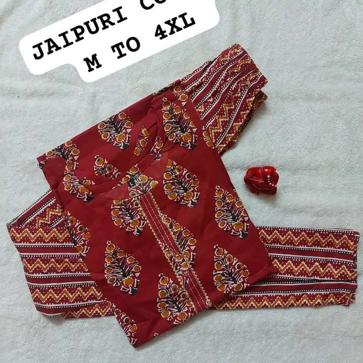 Jaipuri cotton kurti pant set uploaded by Insta id - neelam_creation07  on 8/11/2023