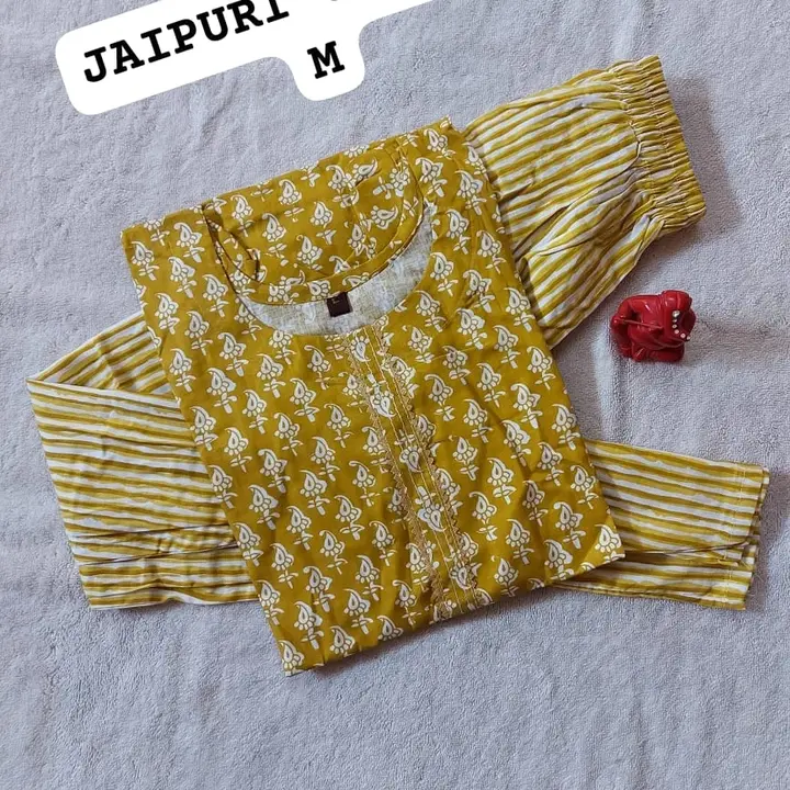 Jaipuri cotton kurtipant set uploaded by Insta id - neelam_creation07  on 8/11/2023