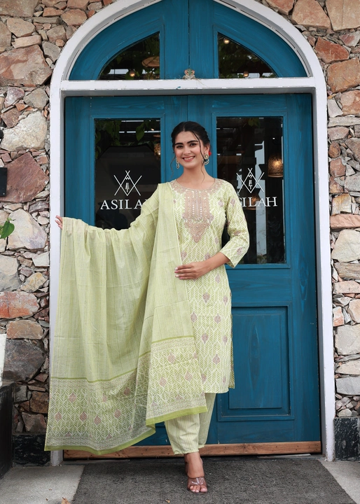 Cotton embroidery kurta with pant & cotton dupatta uploaded by Kanak creations on 8/11/2023