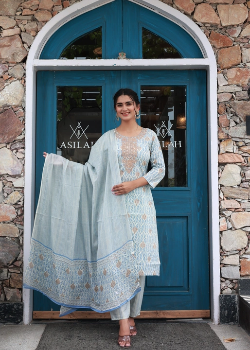 Cotton embroidery kurta with pant & cotton dupatta uploaded by business on 8/11/2023