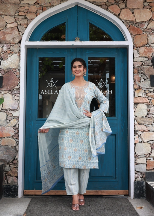 Cotton embroidery kurta with pant & cotton dupatta uploaded by Kanak creations on 8/11/2023