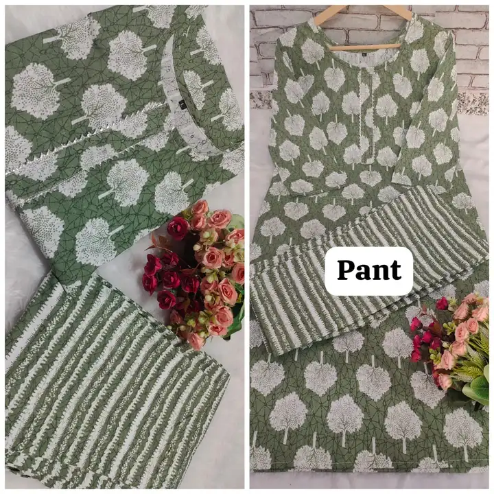 Women's cotton kurti pant sets  uploaded by Shree Shyam Fashion on 8/11/2023