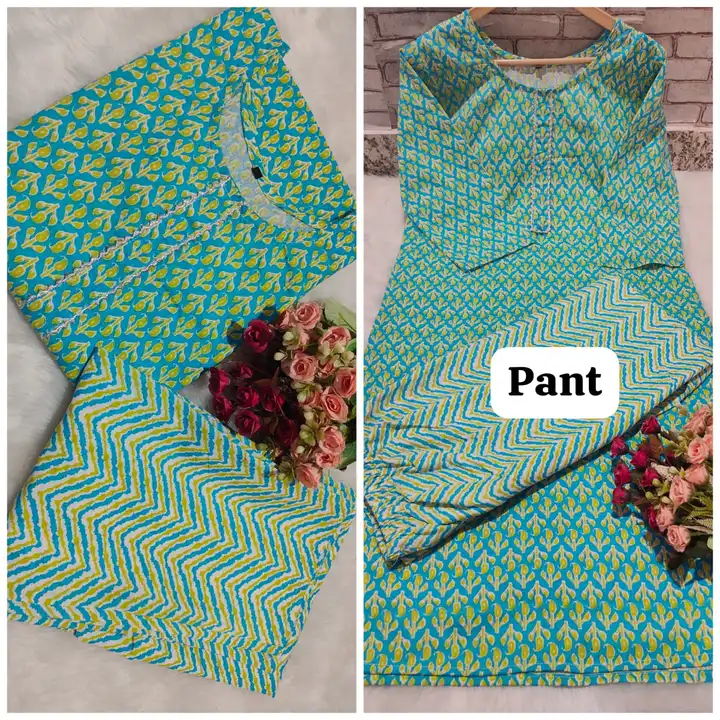 Women's cotton kurti pant sets  uploaded by Shree Shyam Fashion on 8/11/2023