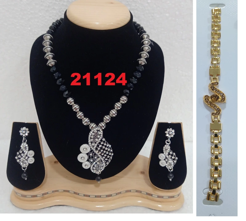 Oxidized Silver Plated Necklace Set With Earrings & Free Bracelet  uploaded by Sudha Creations  on 8/11/2023