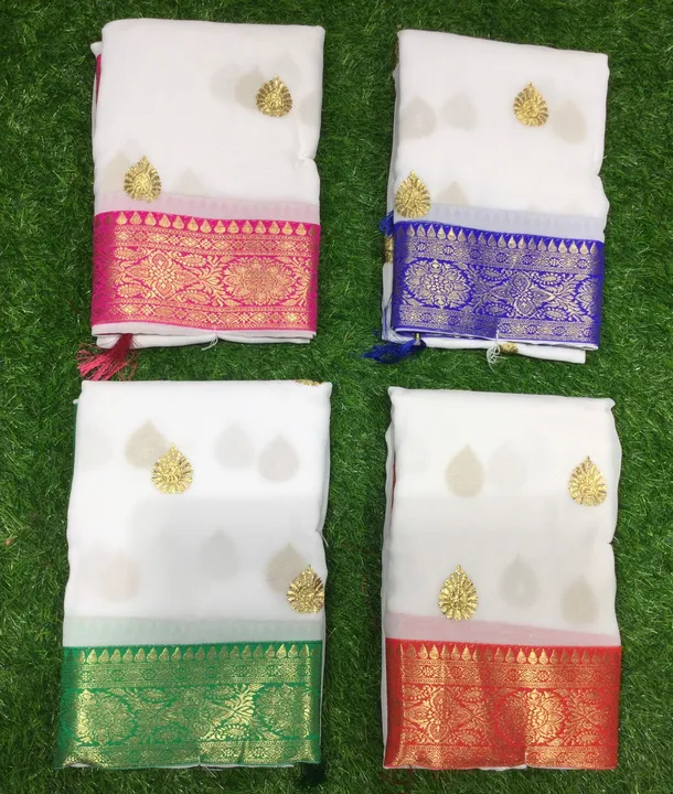 Georgette white 15 August sarees available   uploaded by JC gandhi collection on 8/11/2023