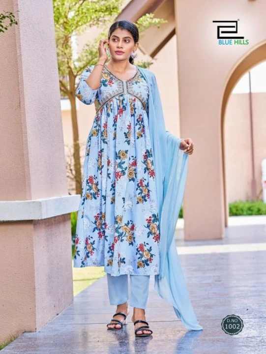 BLUE BLUE HILLS TOP BOTTOM WITH DUPPTA COLLECTION  uploaded by Maajisa Fashion on 8/11/2023