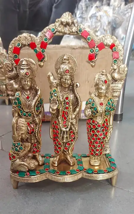 Pure brass with stone work Ram Darbar...10" height  uploaded by Brass and silver plated items on 8/11/2023