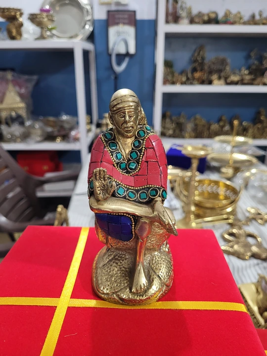 Pure brass with stone work Sai Baba uploaded by business on 8/11/2023