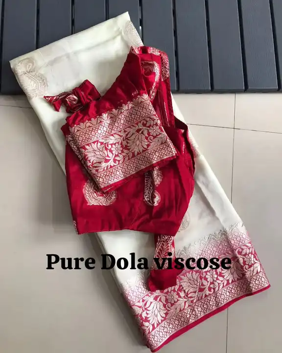 New arrivals

*Pure viscose dola jacquard border saree with ready made red color blouse*

*Ready mad uploaded by business on 8/11/2023
