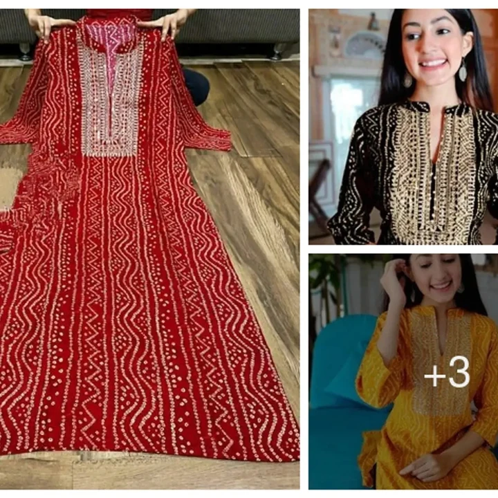 Post image I want 1-10 pieces of Kurti at a total order value of 500. I am looking for Size - M, L, XL , 2XL available
Bandhni Reyon kurti. Please send me price if you have this available.