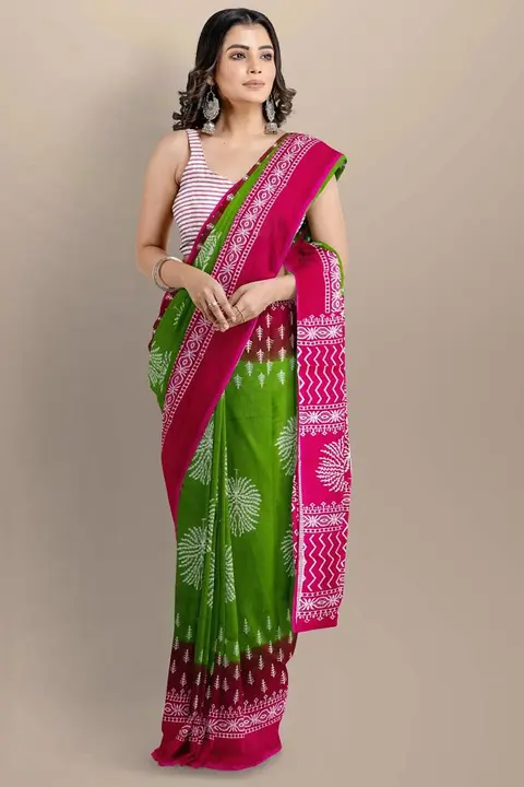 Cotton mulmul sarees with blouse 6.5 mitr saree with blouse  uploaded by S S block printers  on 8/12/2023