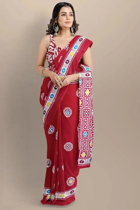 Cotton mulmul sarees with blouse 6.5 mitr saree with blouse  uploaded by S S block printers  on 8/12/2023