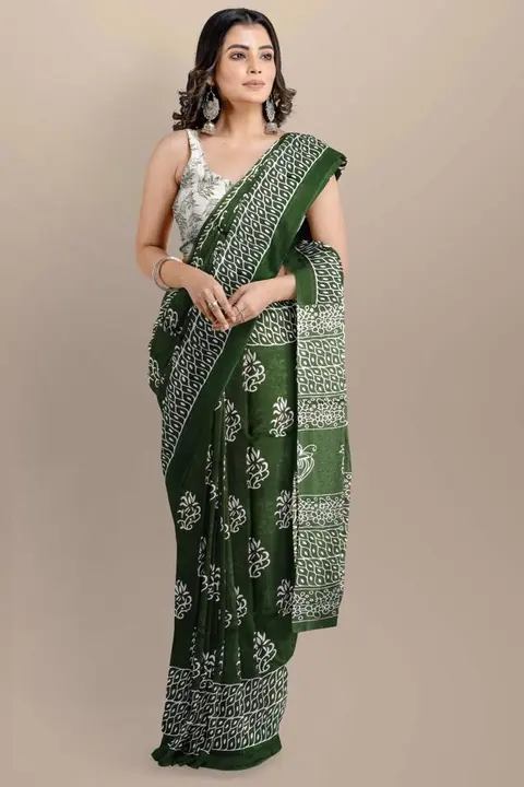 Cotton mulmul sarees with blouse .Lenth 6.5 mitr with blouse  uploaded by S S block printers  on 8/12/2023
