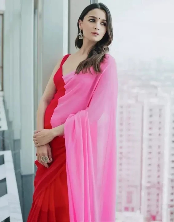 Aliabhatt pink and red degital print saree  uploaded by Kasturi Trendz on 8/12/2023