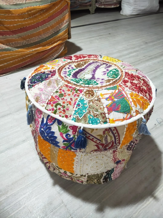 Vintage Indian Hand made Patchwork Pouf Ottoman Floor Cover  uploaded by Bandasar Craft House on 8/12/2023