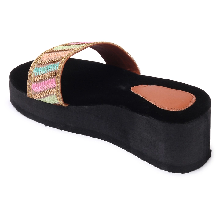 Fancy Black Women wedges Slippers With embroidery work on Chappal For Ladies uploaded by TOHR on 8/12/2023