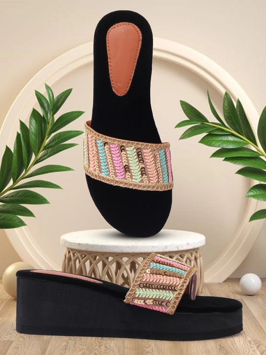 Fancy Black Women wedges Slippers With embroidery work on Chappal For Ladies uploaded by business on 8/12/2023