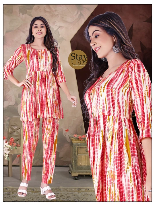Casual CO-ORD SET

in Havy Capsul Print,Modal- Maslin Print,Cotton Print or Plain, Reon14kg Printed  uploaded by Colours seven on 8/12/2023