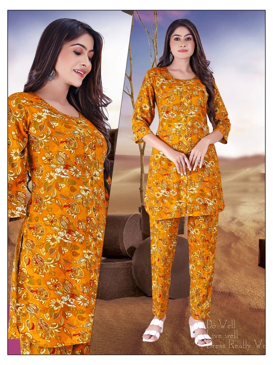 Casual CO-ORD SET

in Havy Capsul Print,Modal- Maslin Print,Cotton Print or Plain, Reon14kg Printed  uploaded by business on 8/12/2023