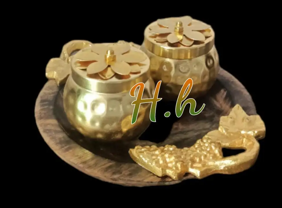 Decorative Mango Wooden Tray with Aluminium Gold plated Handles With Iron Gold Plated Jars Combo Set uploaded by Hina Handicrafts on 8/12/2023