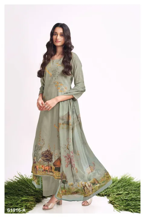 Post image *GANGA*
Presents
-
*ELSA 1823*

*TOP:*
PREMIUM VISCOSE CRÊPE PRINTED WITH HANDWORK AND LACE 
*BOTTOM:*
PREMIUM VISCOSE CRÊPE SOLID COLOUR
*DUPATTA:*
FINEST CHINON CHIFFON PRINTED WITH FOUR SIDE LACE 

*RATE:*
2345/-