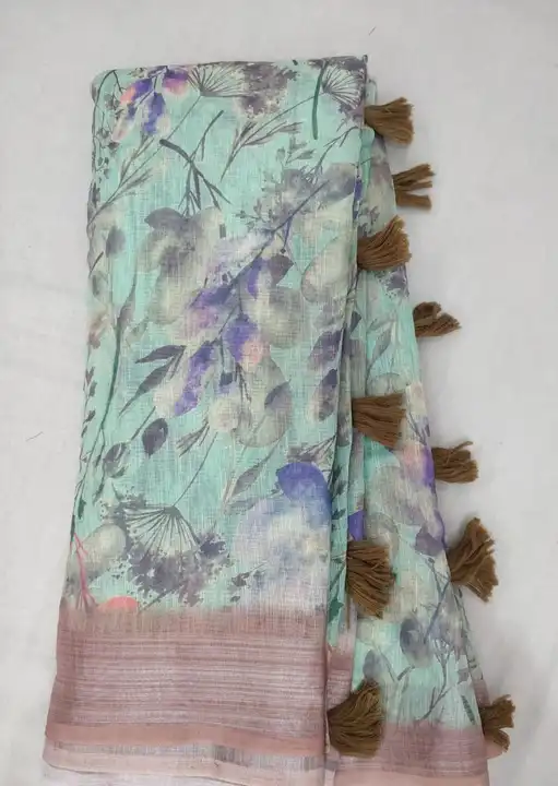 Linen Digital ptd with pallu tassel exclusive design  uploaded by M ARVIND & CO on 8/12/2023