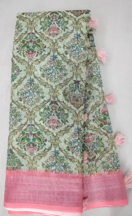 Linen Digital ptd with pallu tassel exclusive design  uploaded by business on 8/12/2023