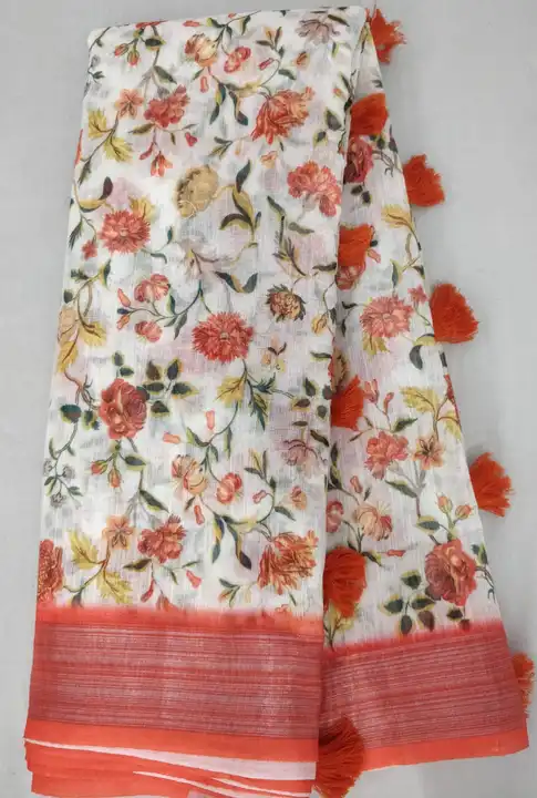 Linen Digital ptd exclusive design with pallu tassel  uploaded by M ARVIND & CO on 8/12/2023