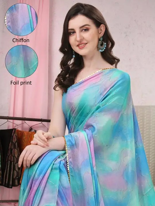 PATTERN-FOIL PRINT SAREE WITH PLIAN BLOUSE* uploaded by Dhara Trends on 8/12/2023