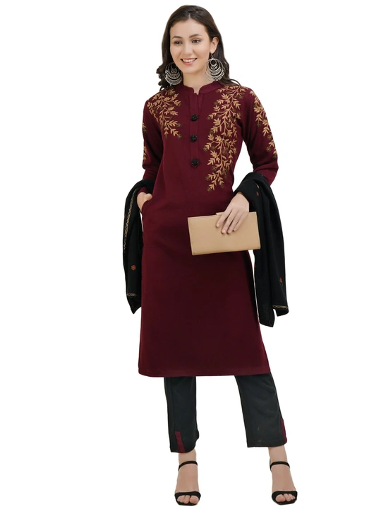 Buy Club Fashion Winter Wear Woolen Kurti with Two Side Pockets and Palazzo  Set Black at Amazon.in