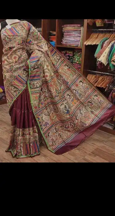 Bhagalpuri Tussar Ghicha Silk  with Madhubani hand Paint Saree uploaded by Brother's Textile on 8/12/2023