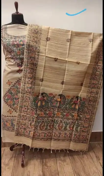 Bhagalpuri Tussar Ghicha Silk Suit With Madhubani Hand Paint  uploaded by business on 8/12/2023