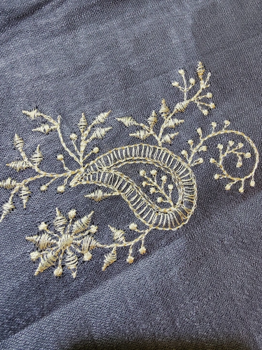 Awesome of white Embroidery Work Viscose Katan Silk Dress Material With Plain Bottom
 uploaded by Weavers gallery on 8/13/2023