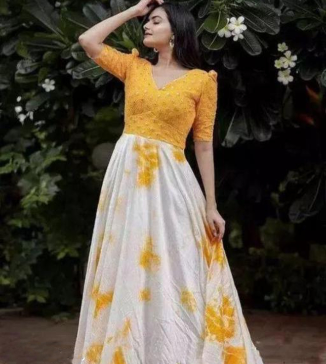 Mk Yellow work print gown uploaded by Ramdev fashion on 8/13/2023