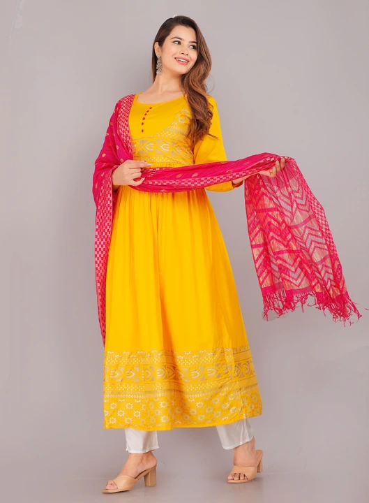 Reyon gown and dupatta set  uploaded by Rudra enterprises on 8/14/2023