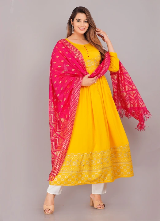 Reyon gown and dupatta set  uploaded by Rudra enterprises on 8/14/2023
