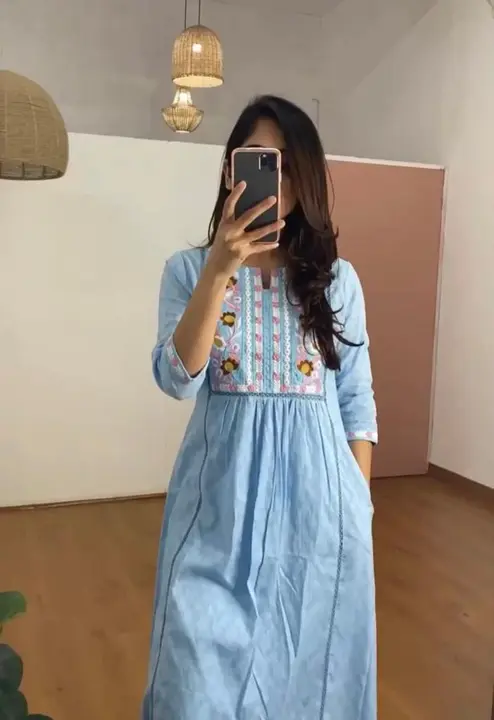 Rayon 140 gm kurta kurti handmade embroidery work sky blue natural colour soft light weight  uploaded by The Cozy Creations  on 8/14/2023