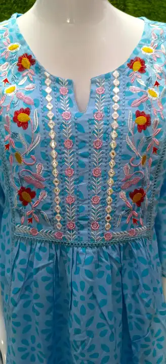 Rayon 140 gm kurta kurti handmade embroidery work sky blue natural colour soft light weight  uploaded by The Cozy Creations  on 8/14/2023