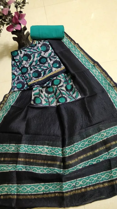 Chanderi Hand Block Printed Unstitched Suits uploaded by Sanganeri Block Prints on 8/14/2023