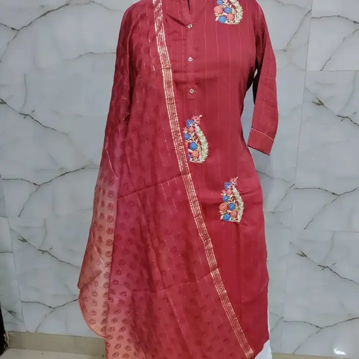 Heavy embroidery kurta
 Top+pant + duptta set
Cotton work quality
Size available
38,40,42,44,46
 uploaded by Shv Sh Handloom on 8/14/2023
