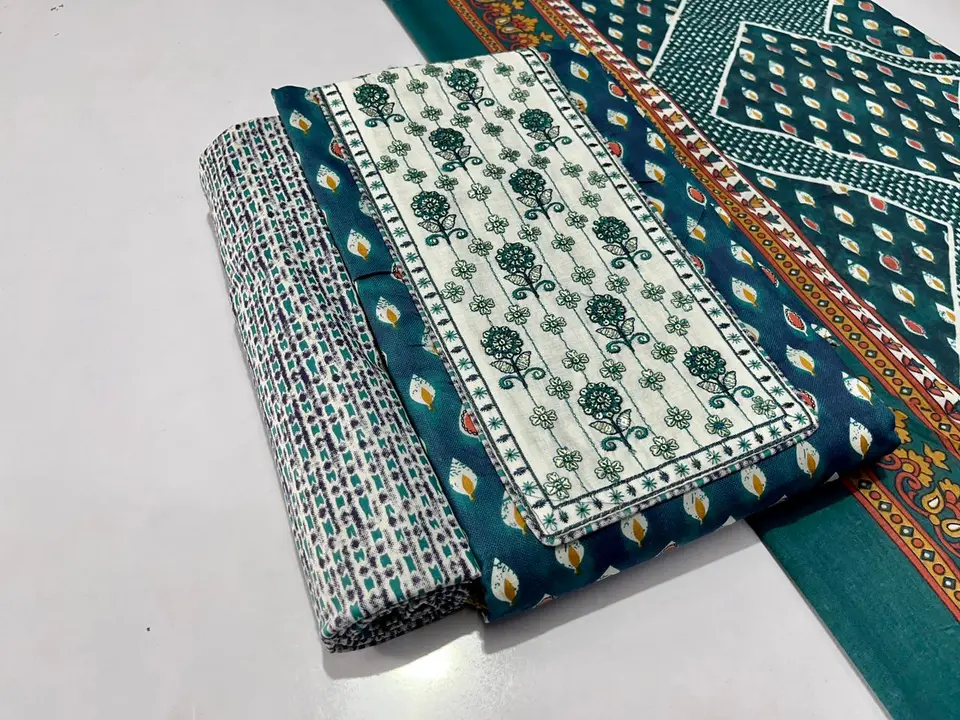 💕 *JAIPURI  PRINT WITH SEQUENCE  WORK  SUITS  WORK COTTON DUPPATA* 💕

Fabric:- *COTTON*

*Design A uploaded by business on 8/14/2023