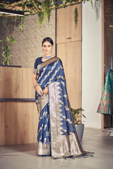 Exquisite Allover Butta and Weaving Pattern with Zari Border Sartin Silk Saree uploaded by business on 8/14/2023