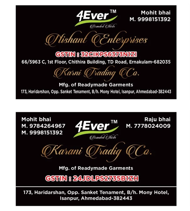 Visiting card store images of 4ever shirt