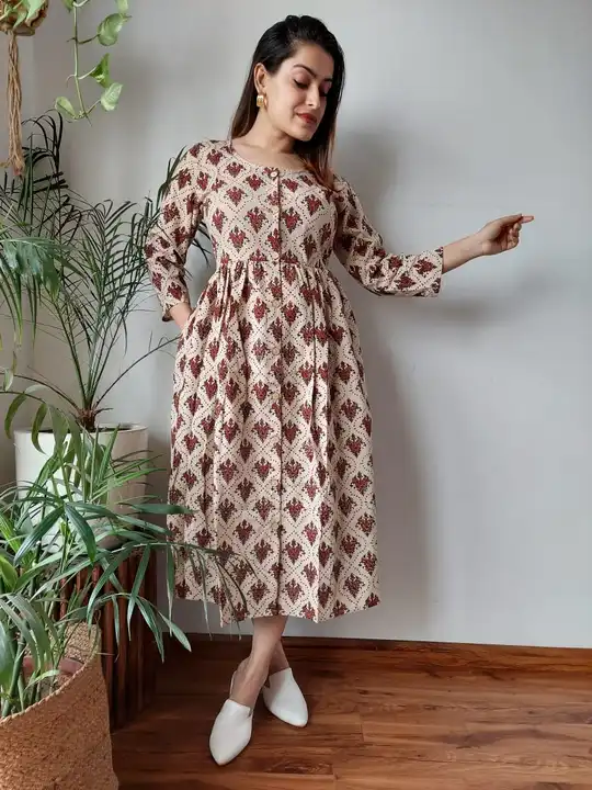 🍁😍 All New Exclusive Collection of Bagru Hand  Printed Long  " One Piece Dress "  👗 in Multiple B uploaded by Firdos textile on 8/14/2023