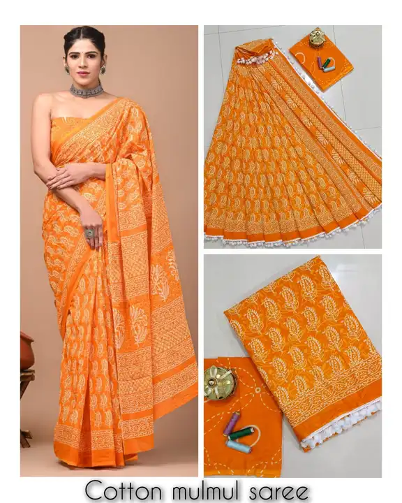 👉 Bagru Block Print Cotton Mulmul Sarees With Blouse 
👉All saree with same blouse 
👉 Fabric: *Mul uploaded by Firdos textile on 8/14/2023