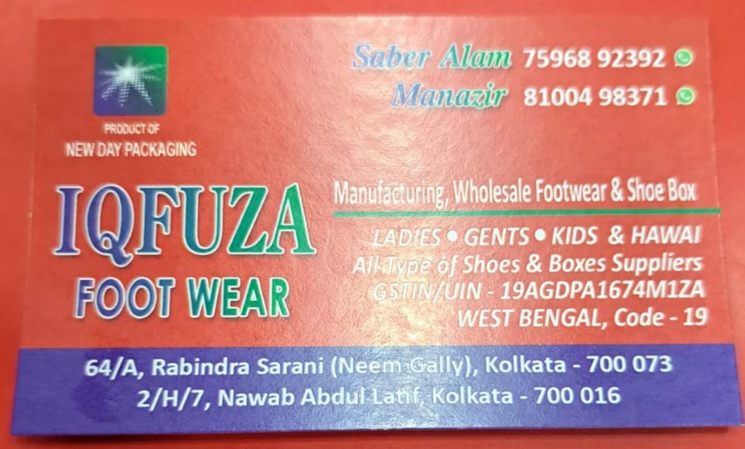 Visiting card store images of Sandals, shoes, and kids' footwear